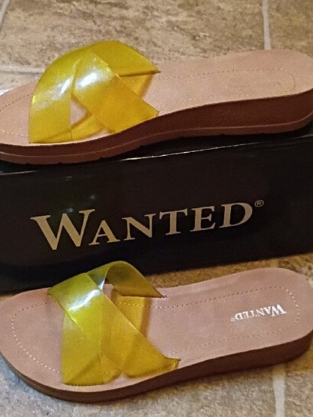 WANTED Seaglass Yellow Cross-Strap Slide Sandals NWT/Box, Women's Size 6 M - Picture 11 of 11